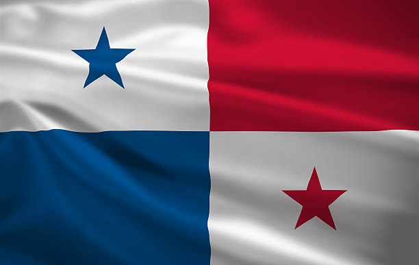 Panama flag blowing in the wind. Background texture.